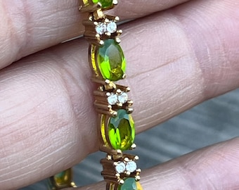 Vintage Avon Green Crystal Tennis Bracelet Gold Tone Peridot Color Rhinestone Link Bracelet