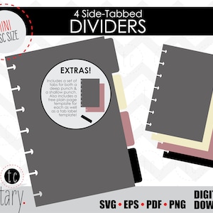 DIY 4 divisores de planejador com abas laterais em formato de mini disco | Guias de fichário para calendário de caderno | svg • eps • pdf • png