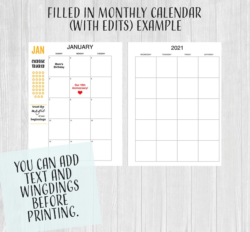 DIY Editable Classic Calendar Pages Disc Planner Discbound Etsy