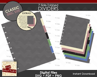 DIY 7 Classic Disc gebundene Planer Divider mit seitlichen Laschen | Notizbuch Kalender Binder Tabs | SVG