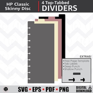 DIY 4 Divisores de planejador de disco fino clássico com aba superior | Guias de fichário de calendário de caderno | svg • eps • pdf • png