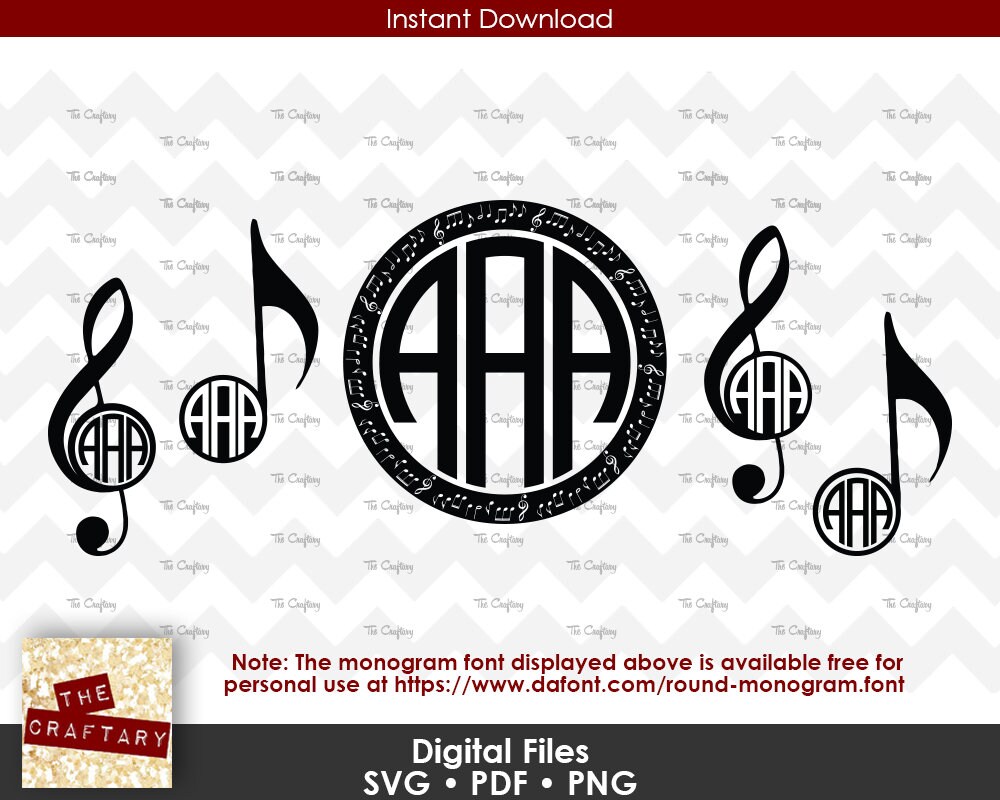 Download Musical Note Treble Clef Circle Monogram Frame Round Initials