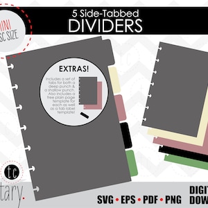 DIY 5 divisores de planejador com abas laterais em formato de mini disco | Guias de fichário para calendário de caderno | svg • eps • pdf • png