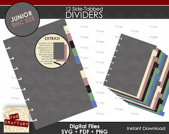 DIY 12 Side-Tabbed Junior Disc Bound Planner Dividers | Notebook Calendar Binder Tabs | SVG