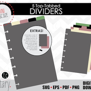 DIY 5 Divisores de planejador com abas superiores em mini disco | Abas de fichário de calendário para caderno | svg • eps • pdf • png