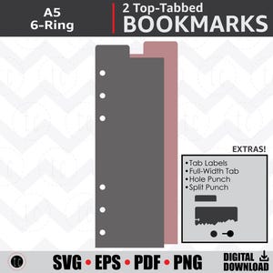 DIY A5 6 Ring Binder Planner Bookmark | Calendário de caderno | SVG