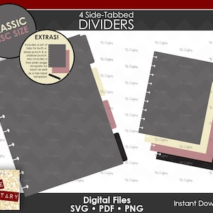 DIY 4 divisores de planejador clássicos com abas laterais | Abas de fichário de calendário para caderno | SVG