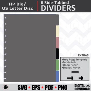 DIY 6 Side-Tabbed Letter (Big) Disc Bound Planner Dividers | Notebook Calendar Binder Tabs | svg • eps • pdf • png