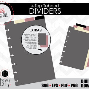 DIY 4 Divisores de planejador com abas superiores em mini disco | Abas de fichário de calendário para caderno | svg • eps • pdf • png