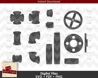 Pipes Fittings Connectors | Galvanized Steel | Industrial | Plumbing Plumber | SVG File