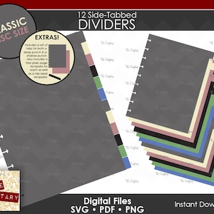 DIY 12 divisores de planejador clássicos com abas laterais | Abas de fichário de calendário para caderno | SVG
