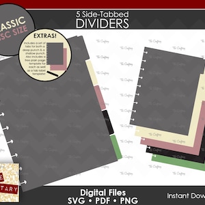 DIY 5 divisores de planejador clássicos com abas laterais | Abas de fichário de calendário para caderno | SVG