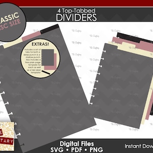 DIY 4 divisores de planejador com abas superiores clássicas com encadernação em disco | Abas de fichário para calendário de caderno | SVG