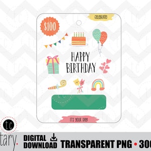 Printable Happy Birthday Colorful Icons Money Card Holder Balloons Cake Rainbow | Lip Balm ...