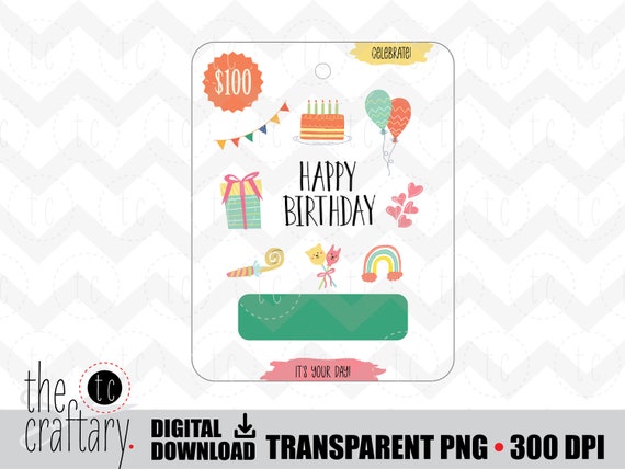 Printable Happy Birthday Colorful Icons Money Card Holder - Etsy