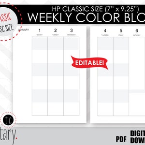EDITABLE Weekly (Color Block Style) Classic Calendar Pages Template | Disc Planner | Printable Insert | Undated Happy Planner Refill