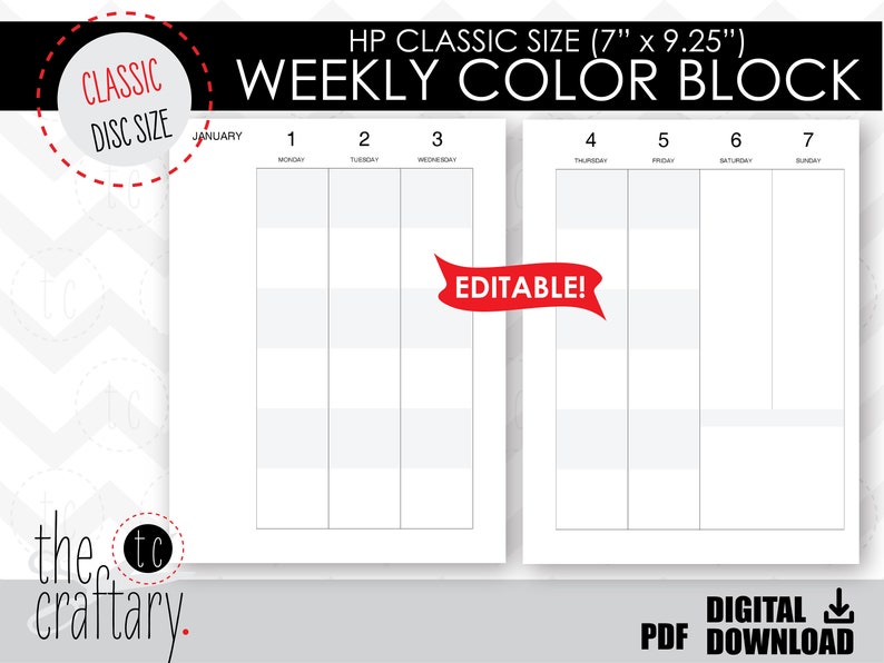 EDITABLE Weekly (color Block Style) Classic Calendar Pages Template ...