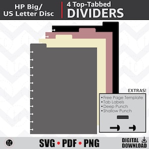DIY 4 Divisores de planejador com abas superiores (8,5 x 11) grandes com encadernação em disco | Guias de fichário para calendário de caderno | Happy Planner Big | svg • eps • pdf • png