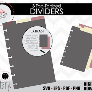 DIY 3 Divisores de planejador com abas superiores em mini disco | Abas de fichário de calendário para caderno | svg • eps • pdf • png
