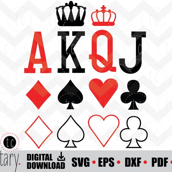 Playing Card Suits | Heart, Diamond, Spade, Club | Ace King Queen Jack | Crown | King and Queen svg • eps • dxf • pdf • png