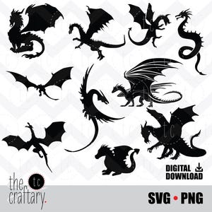 10 Dragons Bundle | Dragon Wings | Flying Silhouette | svg • png