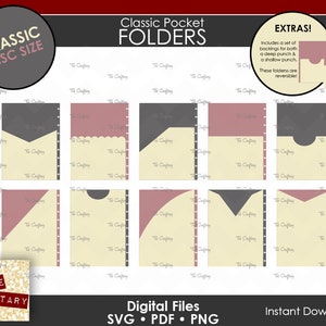 Dez modelos clássicos de pastas de bolso para planejadores com encadernação em disco | Caderno de calendário | SVG