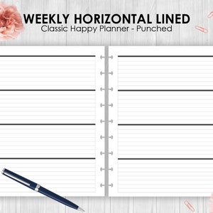 30 Classic Disc Weekly Horizontal Lined Layout Paper Punched | Discbound | Page | Planner Inserts Printed