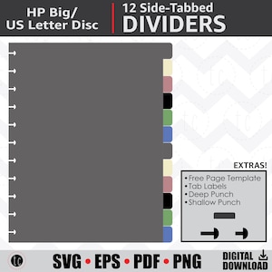 DIY 12 Side-Tabbed Letter (Big) Disc Bound Planner Dividers | Notebook Calendar Binder Tabs | svg • eps • pdf • png