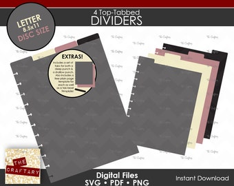 DIY 4 Top-Tabbed Letter (8.5x11) Big Disc Bound Planner Dividers | Notebook Calendar Binder Tabs | Happy Planner Big SVG