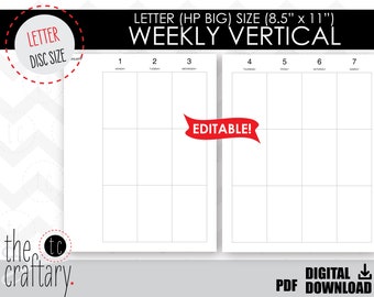EDITABLE Weekly (Vertical Style) Letter/Big Calendar Pages Template | Disc Planner | Printable Insert | Undated Happy Planner Refill