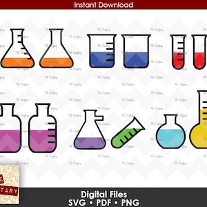 Lab Equipment | Beaker | Chemistry | Calibrated | Test Tube | Glass Flask | Science Experiment | SVG