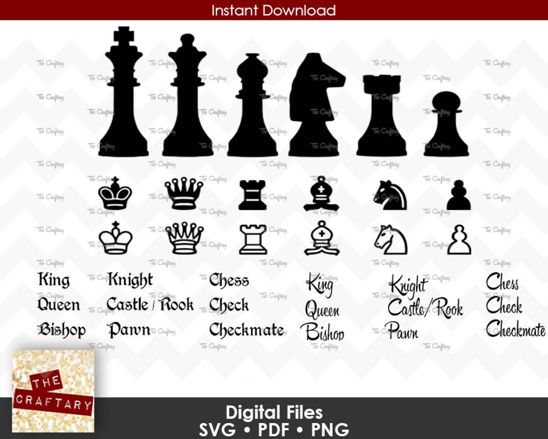 Chess Piece Wall Art Cut-Outs With Pawns, King Queen, Rooks Knights, and  Bishops