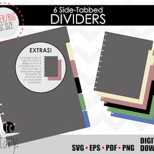 DIY 6 Side-Tabbed Letter (Big) Disc Bound Planner Dividers | Notebook Calendar Binder Tabs | svg • eps • pdf • png