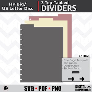 DIY 3 Top-Tabbed Letter (8.5x11) Disc Bound Planner Dividers | Notebook Calendar Binder Tabs | Happy Planner Big | svg • eps • pdf • png