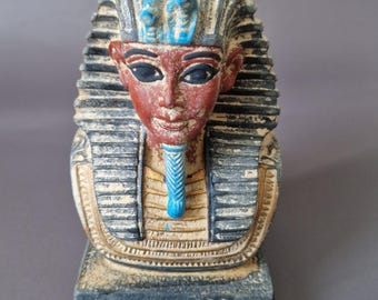 Handmade King Tutankhamun Bust: Aged Poly Stone Egyptian Decor
