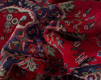 6x10 Red Vintage Anatolian Rug, Handwoven Traditional Wool Area Carpet Turkish Weave, Living Dining Room Large Rug