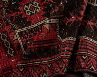 3x6 Red Vintage Anatolian Rug, Handwoven Boho Wool Area Carpet Turkish Pattern, Kitchen Hallway Foyer Office Scatter Rug