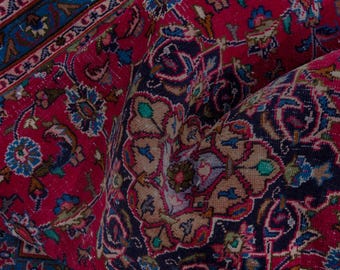 7x6 Red Vintage Anatolian Rug, Handwoven Antique Wool Carpet Turkish Style, Living Dining Room Extra Large Rug