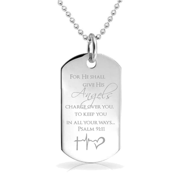 For he shall give his Angels charge over you Psalm 91:11 custom Engraved Pendant Charm with Necklace Keychain Jewelry or Bags