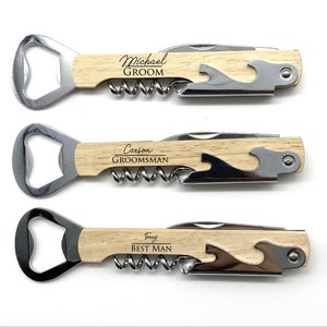 3 piece Set Groomsmen gift wedding Custom laser engraved corkscrew bottle opener Hand-Held Deluxe wine Bottle Opener