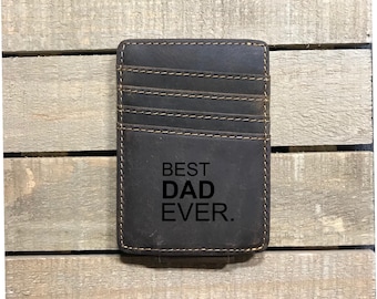 Personalized Best Dad Ever Leather wallet with money clip and RFID