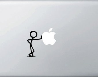 Naklejki na MacBook - Stick man opierając się na apple logo - śmieszne Auto ciężarówki naklejki cute puppy pies naklejki zderzak