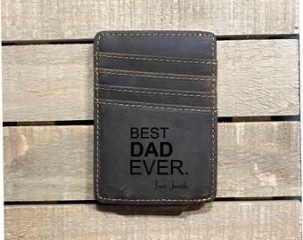 Personalized Best Dad Ever with Love signature Leather wallet with money clip and RFID