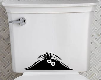 Peeking monster Bathroom toilet seat cover sticker decal decorations wall art wall sayings vinyl letters stickers decals