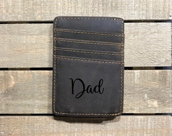 Personalized Dad Leather wallet with money clip and RFID