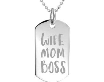 Wife mom boss custom Engraved Pendant Charm with Necklace Keychain Jewelry or Bags