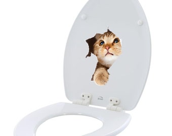 Cat breaking out Bathroom toilet seat cover sticker decal decorations wall art wall sayings vinyl letters stickers decals