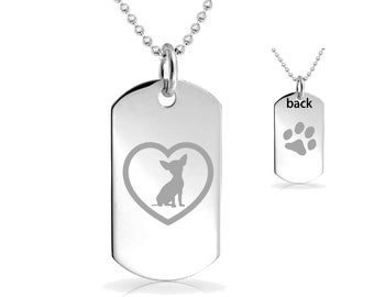 Chihuahua heart custom Engraved Pendant Charm with Necklace Keychain Jewelry or Bags