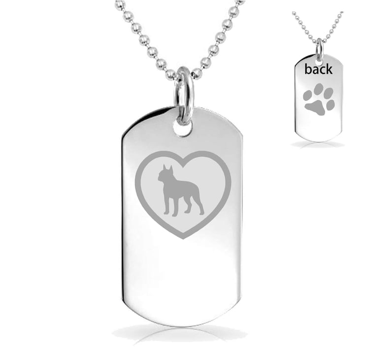 Boston terrier heart custom Engraved Pendant Charm with Necklace Keychain Jewelry or Bags