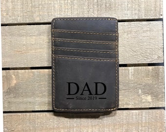 Personalized Dad since enter date Leather wallet with money clip and RFID